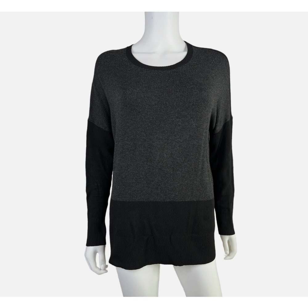 Eileen Fisher Womens Gray Black Colorblock Italian Yarn Knit Sweater Size Medium